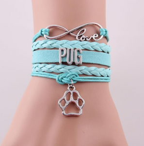 Infinity Pug Bracelet Dog Gift Pet Paw Charm Pug Mom Bracelet & bangle for Women and Men Pug Dog Bangle