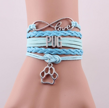 Load image into Gallery viewer, Infinity Pug Bracelet Dog Gift Pet Paw Charm Pug Mom Bracelet &amp; bangle for Women and Men Pug Dog Bangle