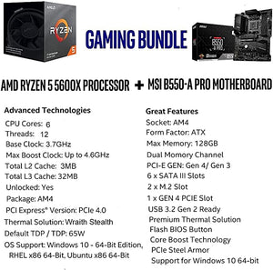 AMD Ryzen 5 5600X Desktop Processor 6-core 12-Thread Up to 4.6GHz Unlocked with Wraith Stealth Cooler Bundle with MSI B550-A PRO AM4 DDR4 ATX Motherboard PCIe 4.0 M.2 USB 3.2 Gen 2